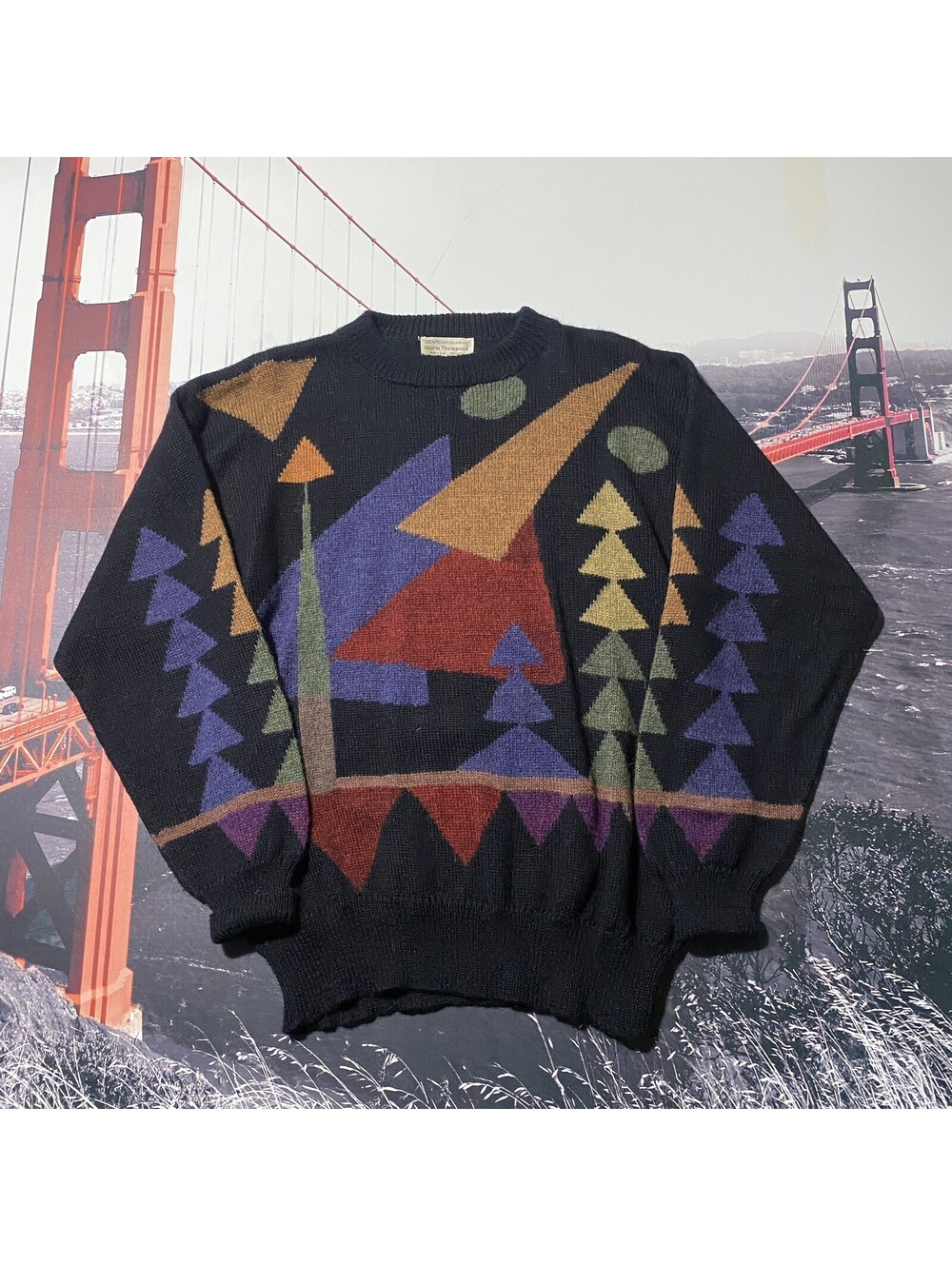 VTG Norm Thompson Sweater Mens Size M Handmade Alpaca Wool Geo Coogi Style Peru